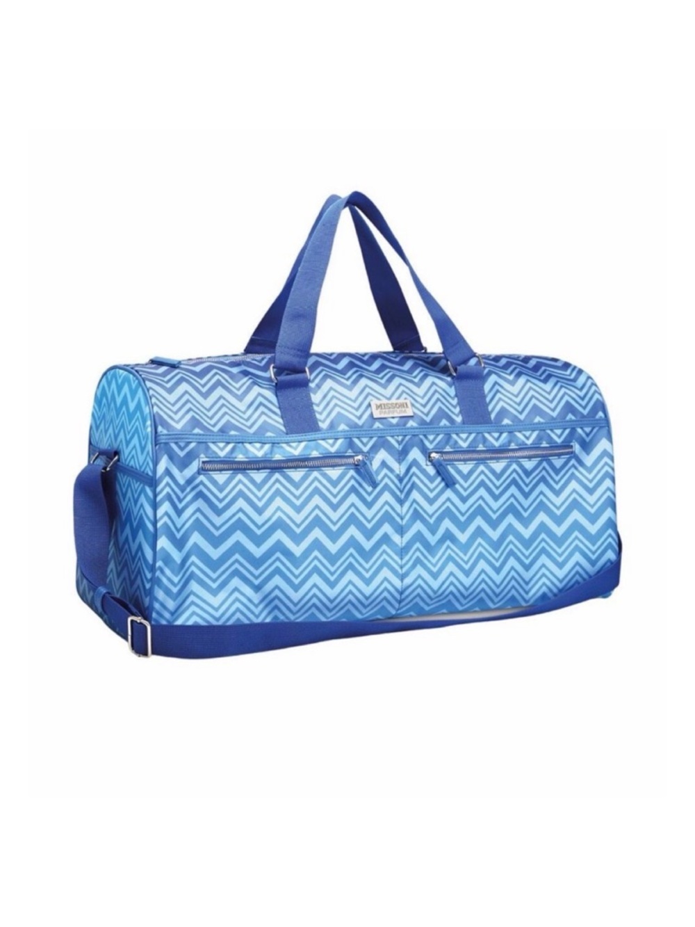 MISSONI Parfum Men’s GWP Blue Chevron Duffle Weekender Bag - 23” x 10” x 11”